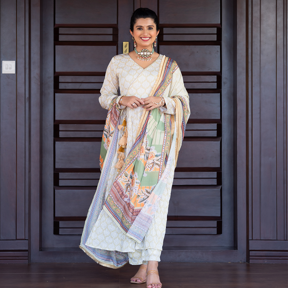 Light Beige Sequined Chiffon Cross