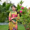 Olive Green Chiffon Butti with Black Lace and Roman Silk Tulip Pant