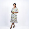 White Linen Satin with Puff Sleeves and Box Pleat