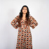 Geometric-Shaped Natural Crepe Jumpsuit with Full-Length Balloon Sleeves