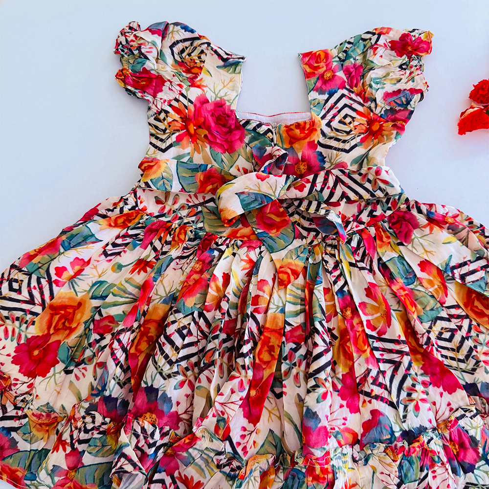 Floral Frock in Natural Crepe